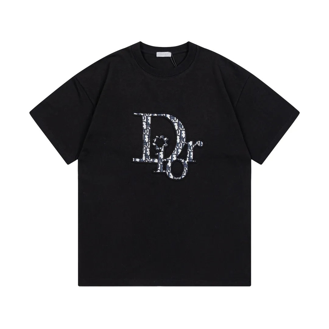 🅿️170 high version DIOR Dior 2025 early spring new style, customized 310g double yarn pure cotton fabric, embossed letter logo with embossed patch, same style for men and women, short-sleeved T-shirt, color: black, size: S-XL
