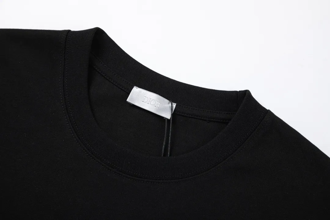 🅿️170 high version DIOR Dior 2025 early spring new style, customized 310g double yarn pure cotton fabric, embossed letter logo with embossed patch, same style for men and women, short-sleeved T-shirt, color: black, size: S-XL
