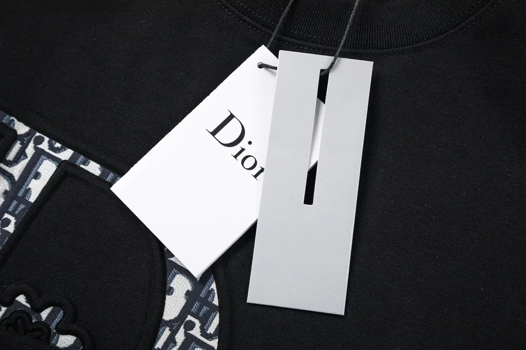 🅿️170 high version DIOR Dior 2025 early spring new style, customized 310g double yarn pure cotton fabric, embossed letter logo with embossed patch, same style for men and women, short-sleeved T-shirt, color: black, size: S-XL