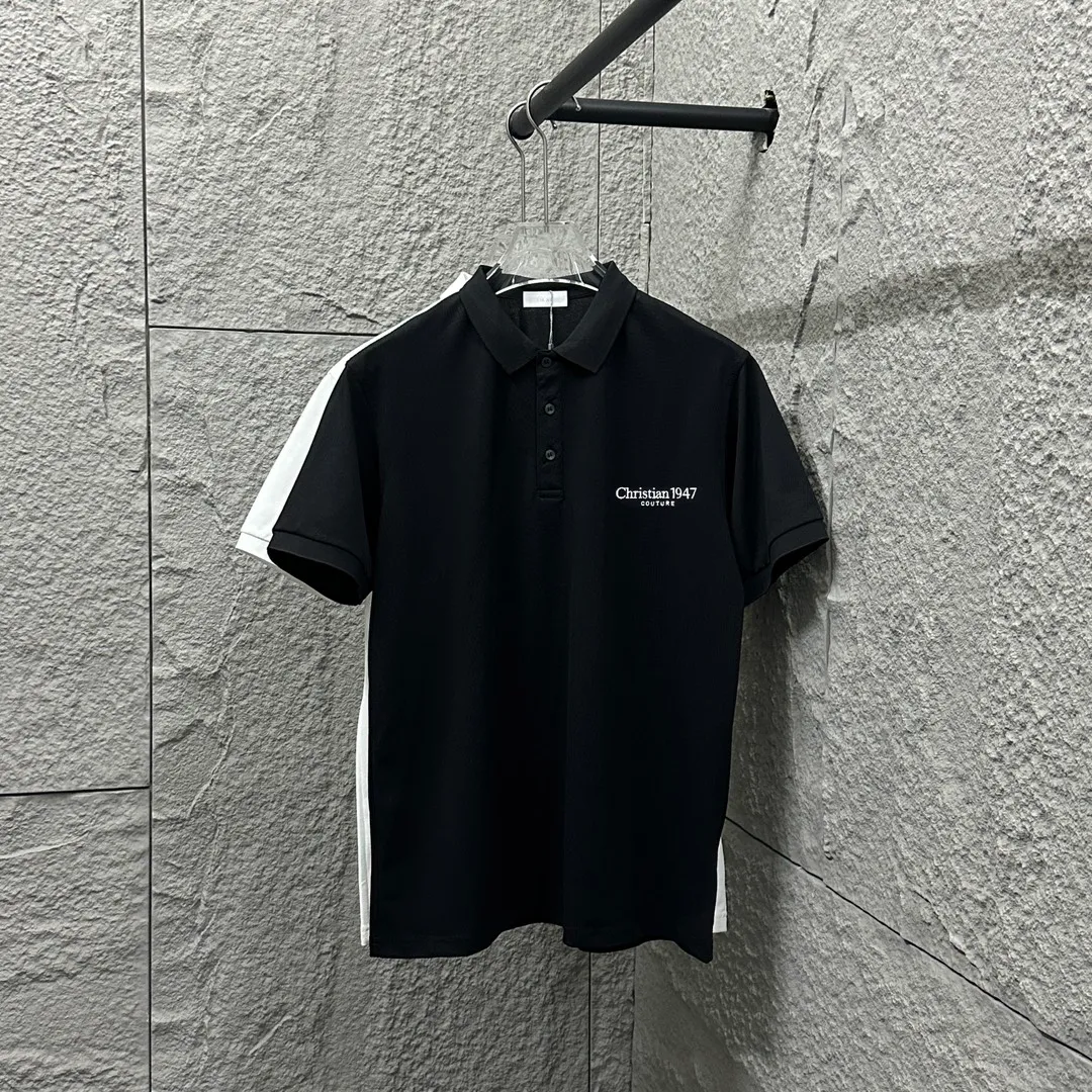 🅿️180 Dio*Dior* short-sleeved POLO 2025 spring and summer new style, simple letters 1947 embroidered pique fabric, short-sleeved polo stand-up collar, same style for men and women Size: M L XL 2XL 3XL Color: black white