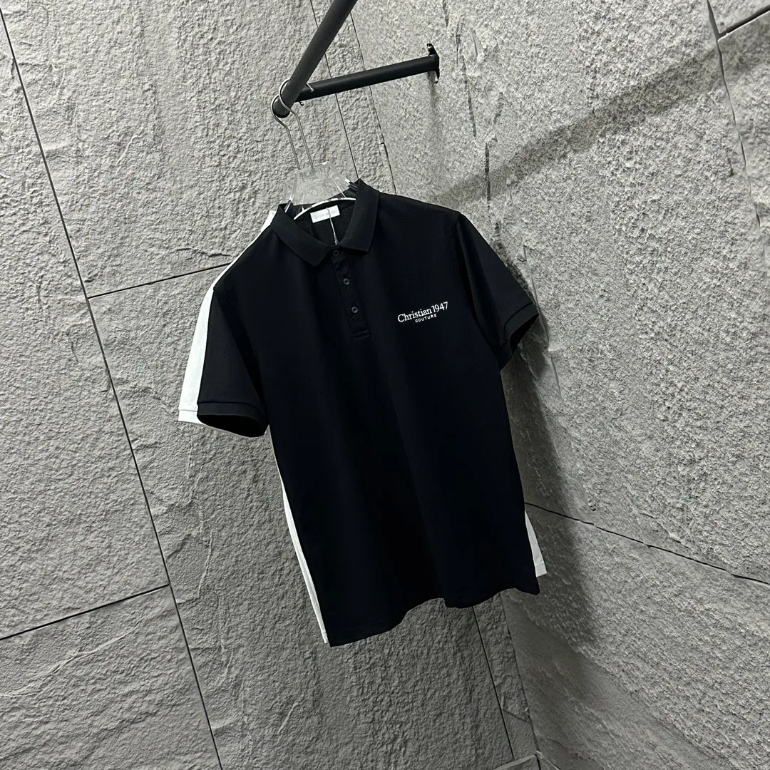 🅿️180 Dio*Dior* short-sleeved POLO 2025 spring and summer new style, simple letters 1947 embroidered pique fabric, short-sleeved polo stand-up collar, same style for men and women Size: M L XL 2XL 3XL Color: black white
