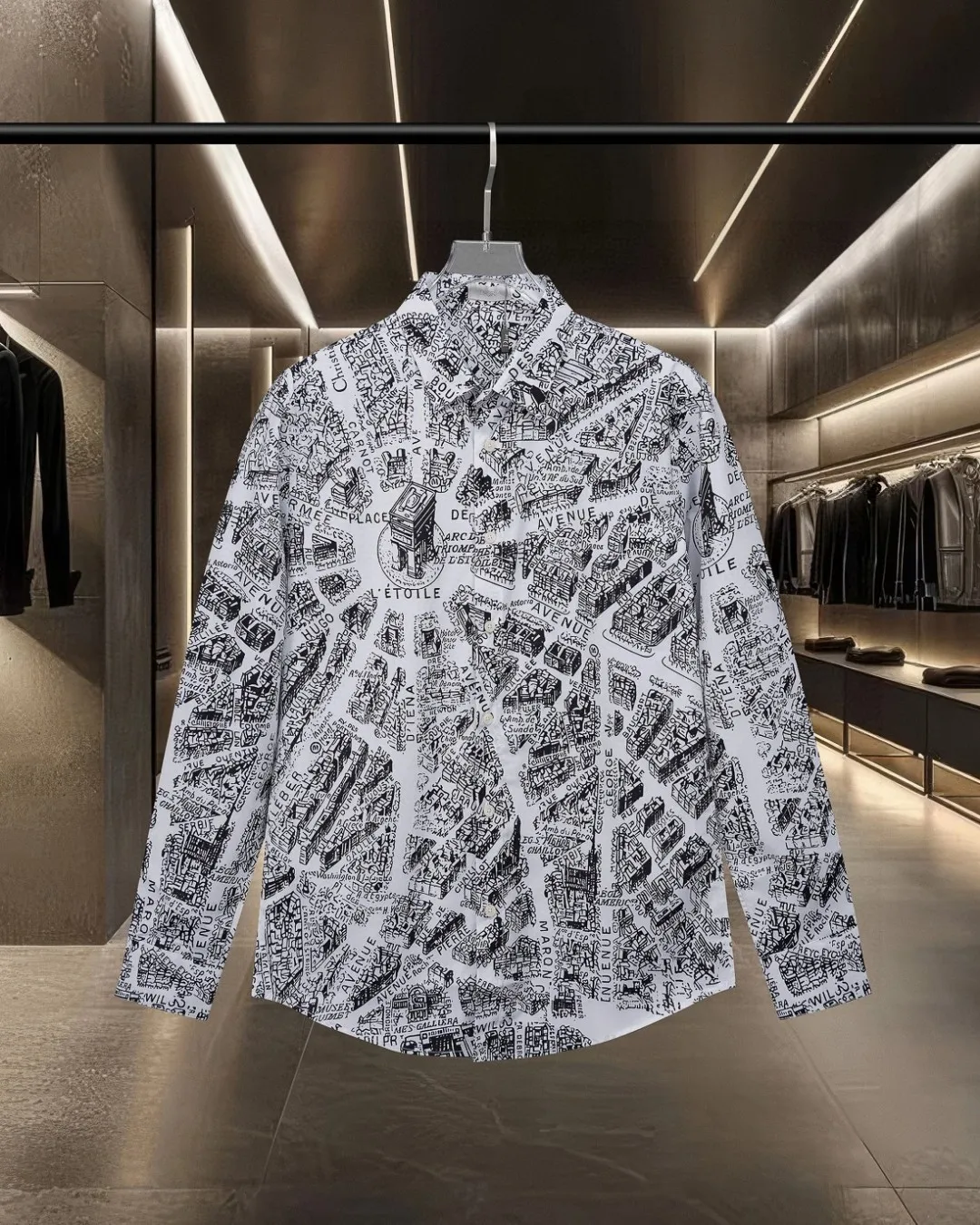 🅿️296 DIOR Dior's hot style is coming. Paris map architectural elements digitally printed long-sleeved shirt. 2025ss official website new long-sleeved shirt. Beautifully printed logo. High-end version. Customized fabrics at the counter. Highly breathable and comfortable. Seiko production. Impeccable detail processing. Customized logo engraved buttons. Three complete labels. Brand element design concept reflects high quality. It feels delicate and soft! It presents a casual cut and the upper body shape is great! 🐍Size: M-XXL