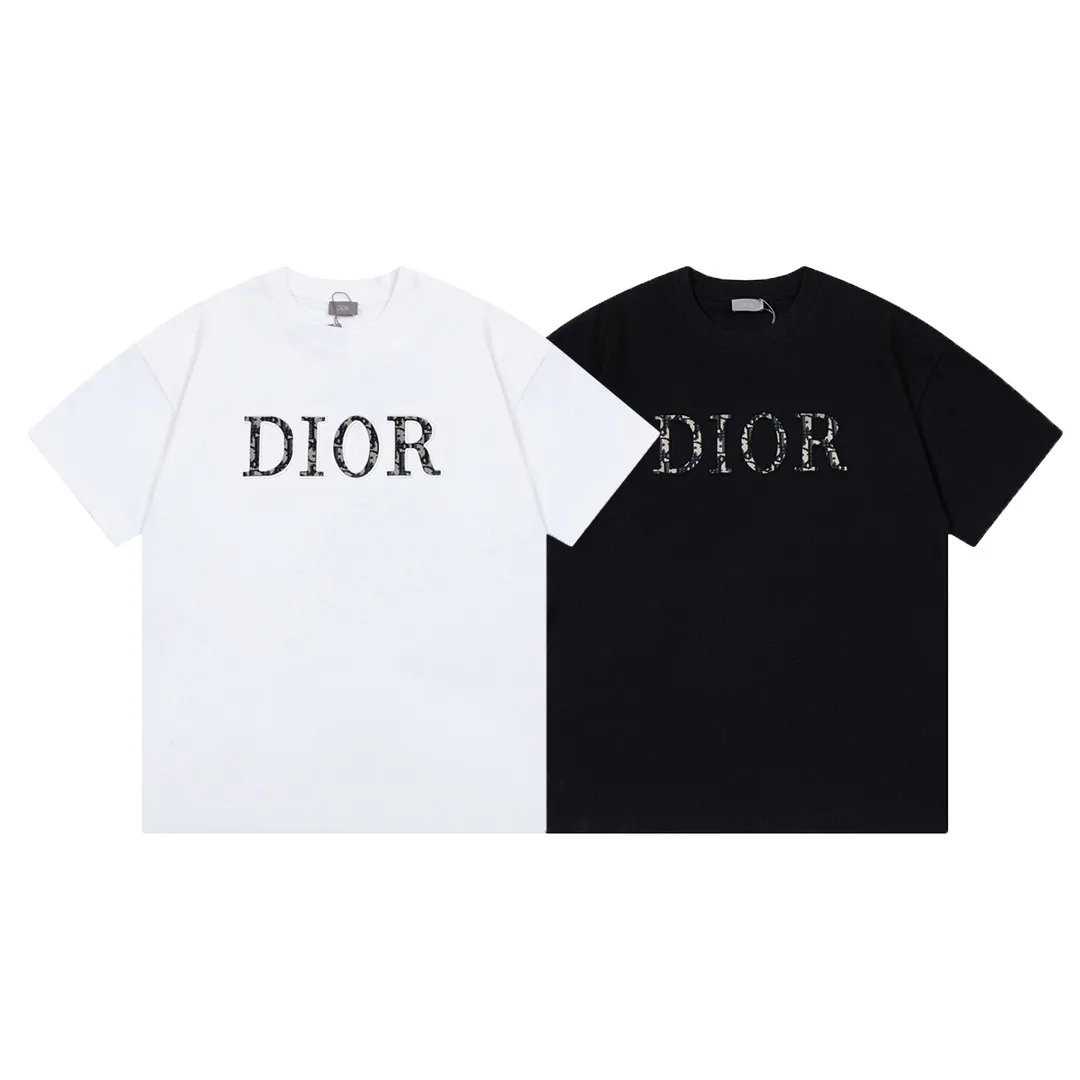 🅿️170 DIOR Dior classic hot style, customized 32 pieces of 310g double yarn pure cotton fabric, embossed jacquard patch letter logo, same style for men and women, short-sleeved T-shirt, color: black, size: S-XL