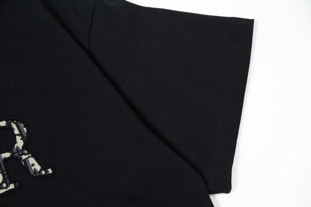 🅿️170 DIOR Dior classic hot style, customized 32 pieces of 310g double yarn pure cotton fabric, embossed jacquard patch letter logo, same style for men and women, short-sleeved T-shirt, color: black, size: S-XL