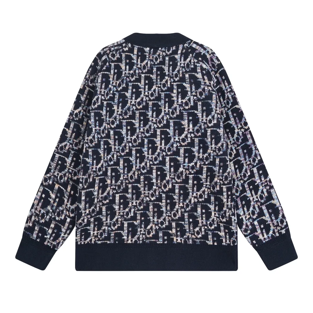 🅿️290 Dior CD Blue Sheep Wool Jacquard Oblique Printed Sweater Cardigan Jacket Description This sweater is decorated with Dior's classic Oblique print. Crafted from blue sheepskin jacquard with ribbed details. Can be paired with a variety of outfits to show off your personality. Multicolor Oblique print throughout Ribbed cuffs and hem 100% sheep wool Size: XS-L