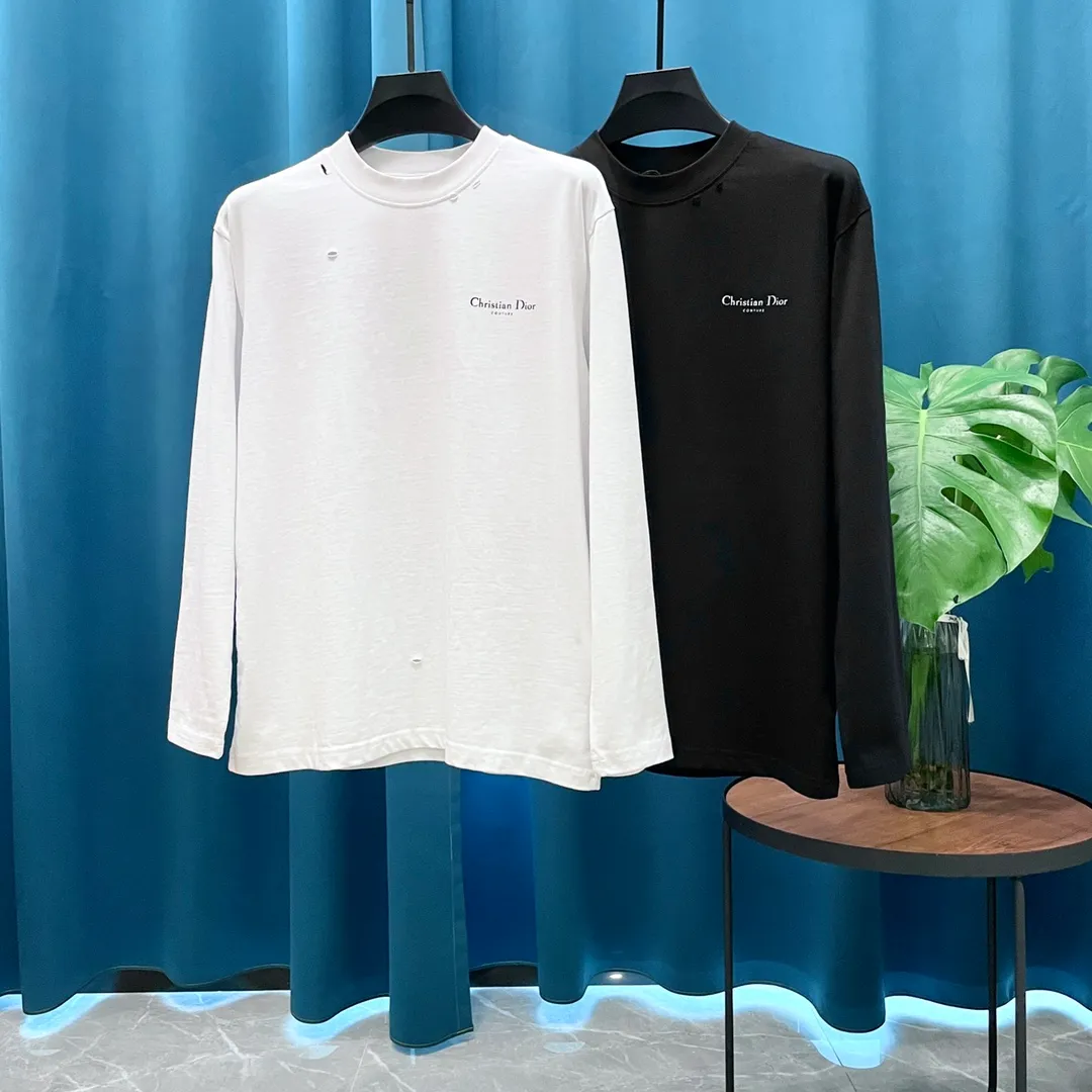 🅿️230 (heavy high version) Dior➡️Dior 24ss hole series printed logo long-sleeved T-shirt, high weight, impeccable details, highly classy and luxurious, casual and loose-shouldered cut. Size：S-XL