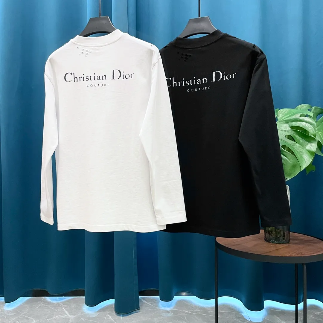 🅿️230 (heavy high version) Dior➡️Dior 24ss hole series printed logo long-sleeved T-shirt, high weight, impeccable details, highly classy and luxurious, casual and loose-shouldered cut. Size：S-XL