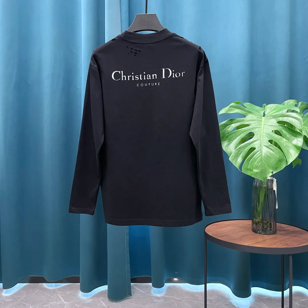 🅿️230 (heavy high version) Dior➡️Dior 24ss hole series printed logo long-sleeved T-shirt, high weight, impeccable details, highly classy and luxurious, casual and loose-shouldered cut. Size：S-XL