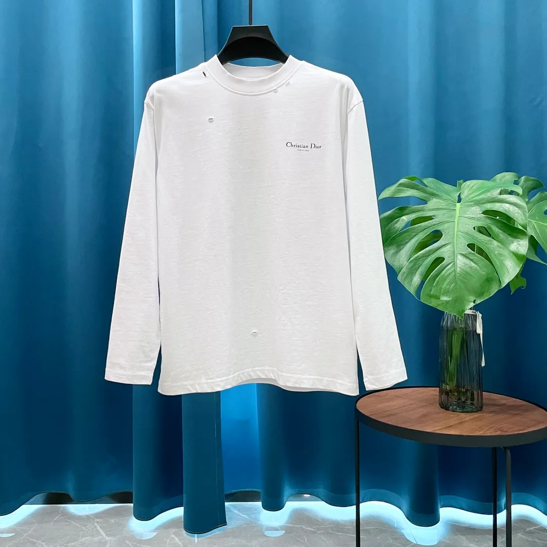 🅿️230 (heavy high version) Dior➡️Dior 24ss hole series printed logo long-sleeved T-shirt, high weight, impeccable details, highly classy and luxurious, casual and loose-shouldered cut. Size：S-XL