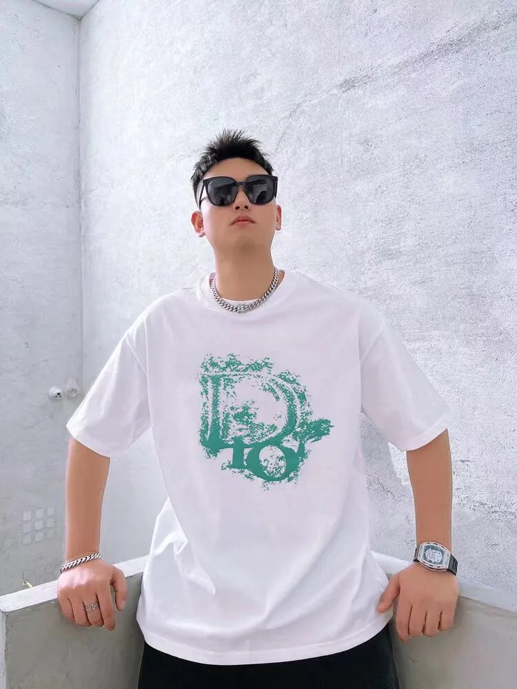🅿️170 [DIOR Dior] 2025FW short-sleeved T-shirt LOGO printing High-end 26s double yarn 300g fabric Heavy fabric Customized frame ribbing in the same cylinder and dyeing Complete three standards Same style for men and women Color: Black White Size: S M L XL 2XL