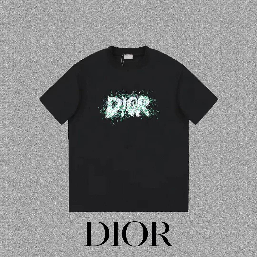 🅿️170 [DIOR Dior] 2025FW short-sleeved T-shirt LOGO printing High-end 26s double yarn 300g fabric Heavy fabric Customized frame ribbing in the same cylinder and dyeing Complete three standards Same style for men and women Color: Black White Size: S M L XL 2XL