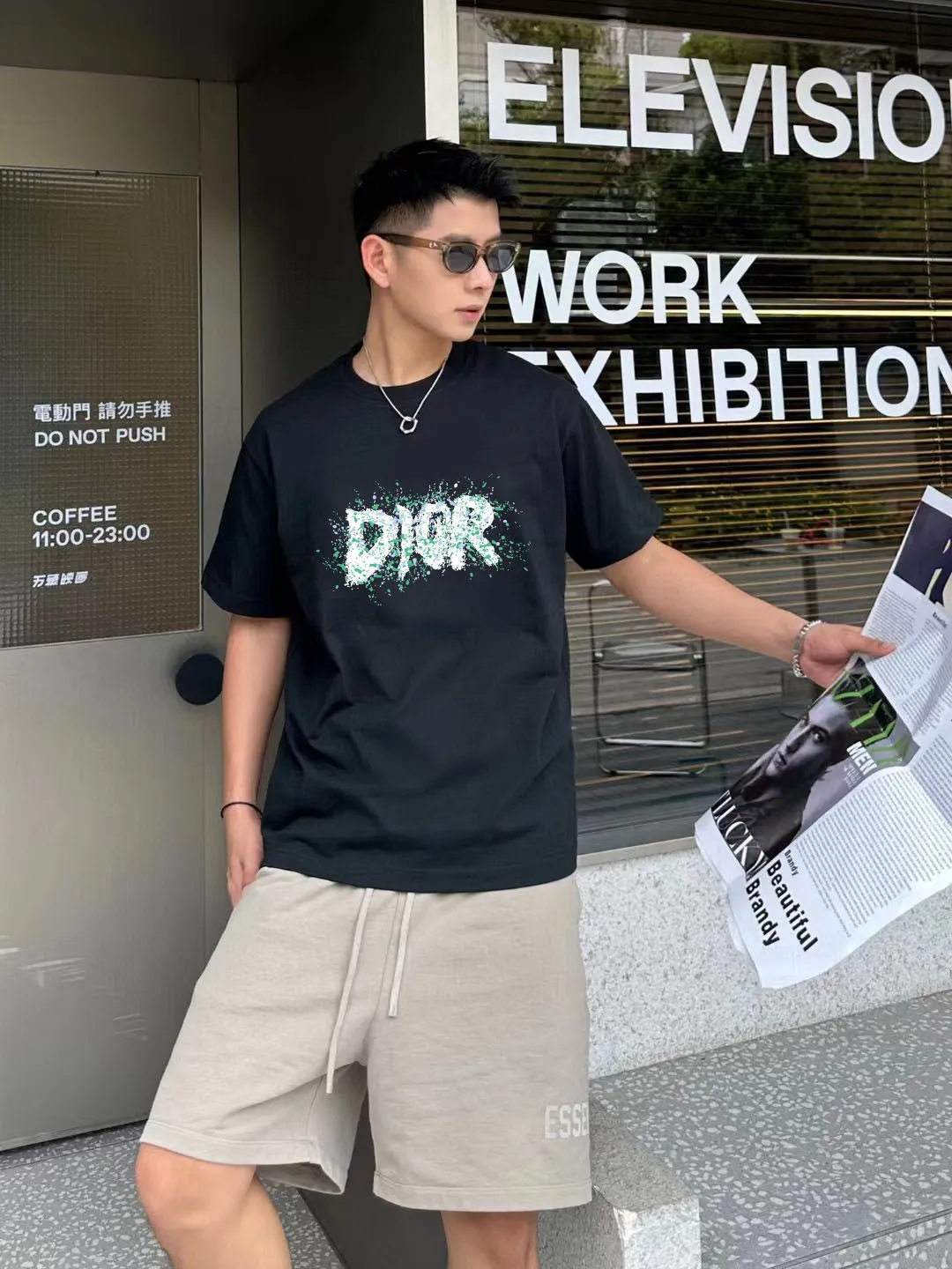 🅿️170 [DIOR Dior] 2025FW short-sleeved T-shirt LOGO printing High-end 26s double yarn 300g fabric Heavy fabric Customized frame ribbing in the same cylinder and dyeing Complete three standards Same style for men and women Color: Black White Size: S M L XL 2XL