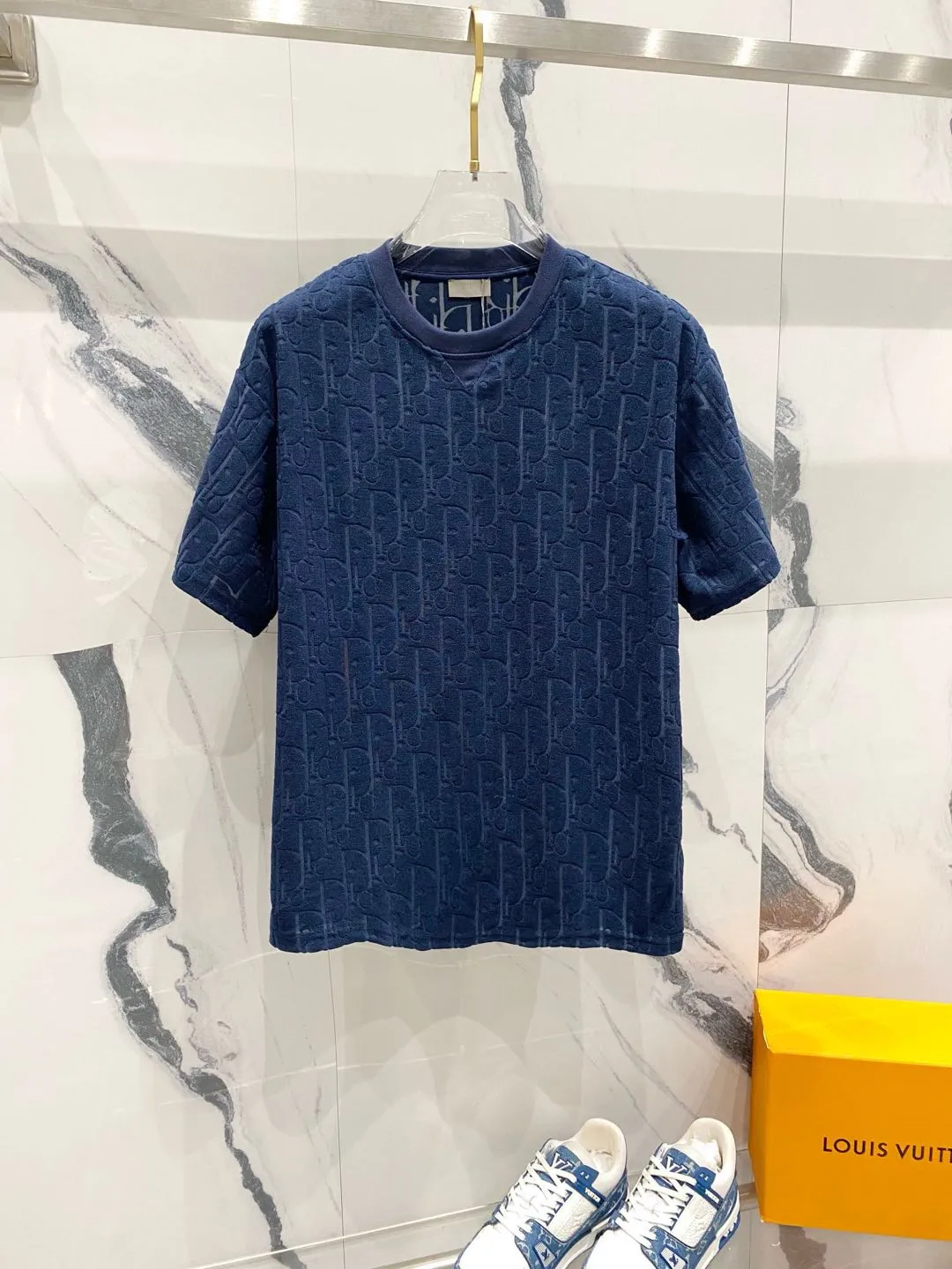 🅿️180 DIOR 260g round neck short-sleeved T-shirt, classic continuation of CD letters dark pattern LOGO, official synchronization, high version, high quality, fashionable personality, versatile trend, pure original quality, original fabric, hangtag, collar label, washed wheat, complete three labels, color: black, white, green, royal blue, brown, light blue, size: XS-L