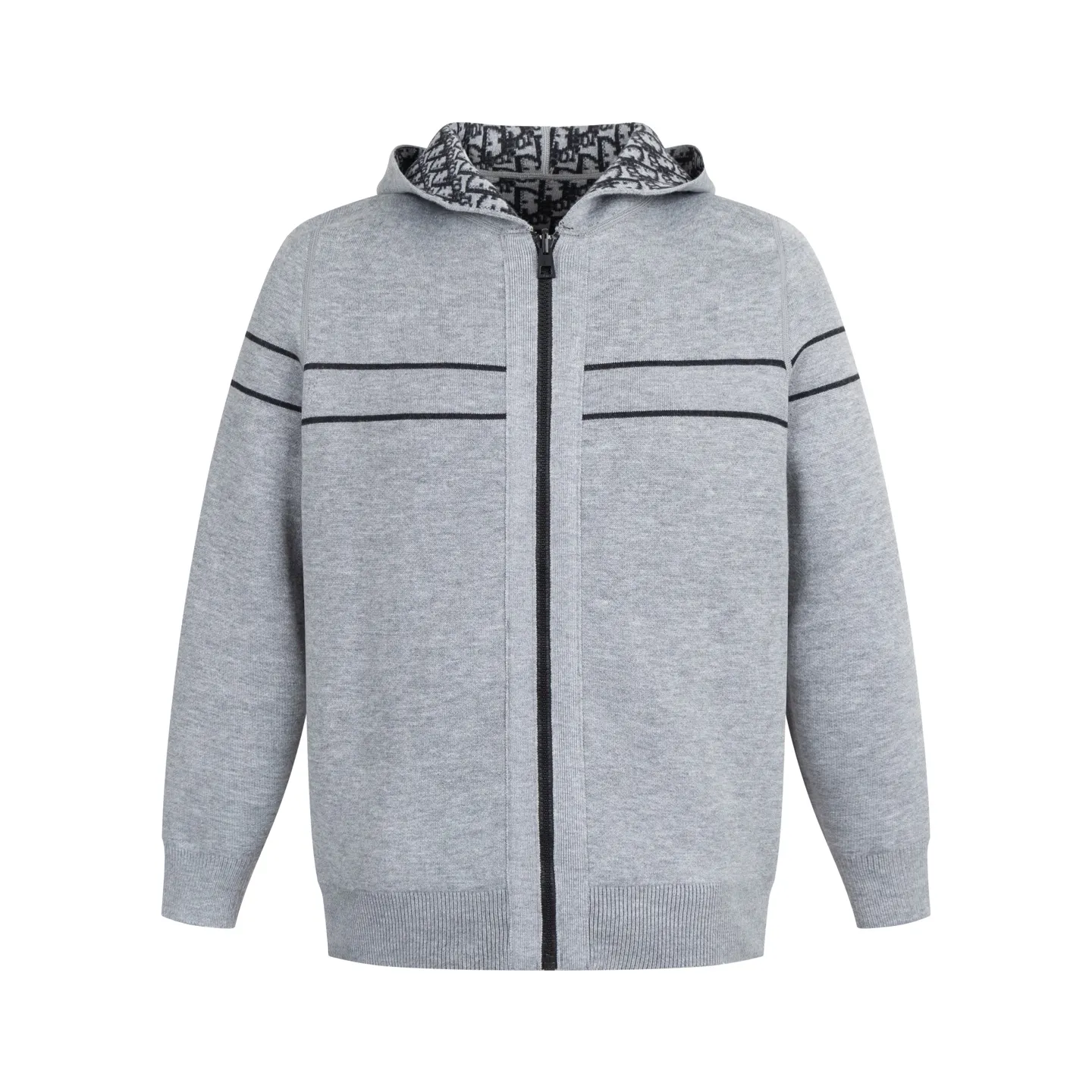 🅿️560 [Exclusive supply] CD 25FW presbyopic double-sided cashmere knitted jacket. The original version was purchased for 31,000 and developed. The fabric is carefully made of high-quality cashmere blended knitted fabric to ensure a soft and comfortable wearing experience. Made with exquisite craftsmanship in Italy, the double-sided design is very ingenious: one side is simple gray, the other side is decorated with the brand's iconic Oblique print, and the back is embellished with the Cistian strip pattern, making it possible to wear one piece of clothing multiple times. Featuring a zipper closure at the front and a ribbed hem and cuffs, it's a refined detail. The hooded style adds a casual feel, while the unlined design maintains a lightweight feel. The reversible feature allows the item to be perfectly paired with a variety of looks, showing a variety of styles. Mild dry cleaning is recommended to keep the fabric in top condition. The overall design combines practicality and design, perfectly interpreting exquisite craftsmanship and fashion aesthetics. Size:S/M/L/XL/XXL