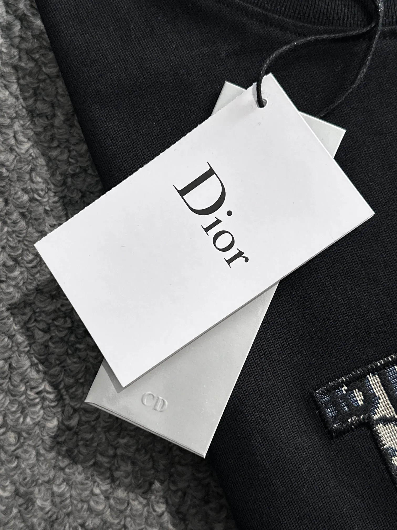 🅿️170 (arrives the next day) Dior 2025 new style patch embroidered letter logo, flocked foam stripes on the back, same style for men and women, short-sleeved T-shirt ·Customized 260g 100% double yarn pure cotton fabric ·Custom dyed 32 counts double thread ·Collar label, hangtag, main mark and three labels complete Color: black Size: XS S M L
