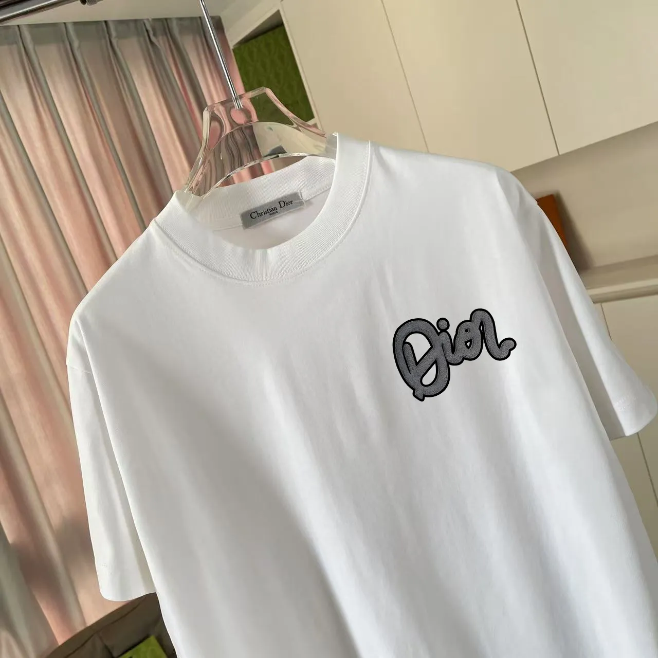 🅿️170 Dio Dior 2025 summer new style Personalized letter logo printing Short-sleeved T-shirt Customized fabric 300g Same style for men and women Color: Black White Pink Sky Blue Size: S M L XL XXL Five codes​