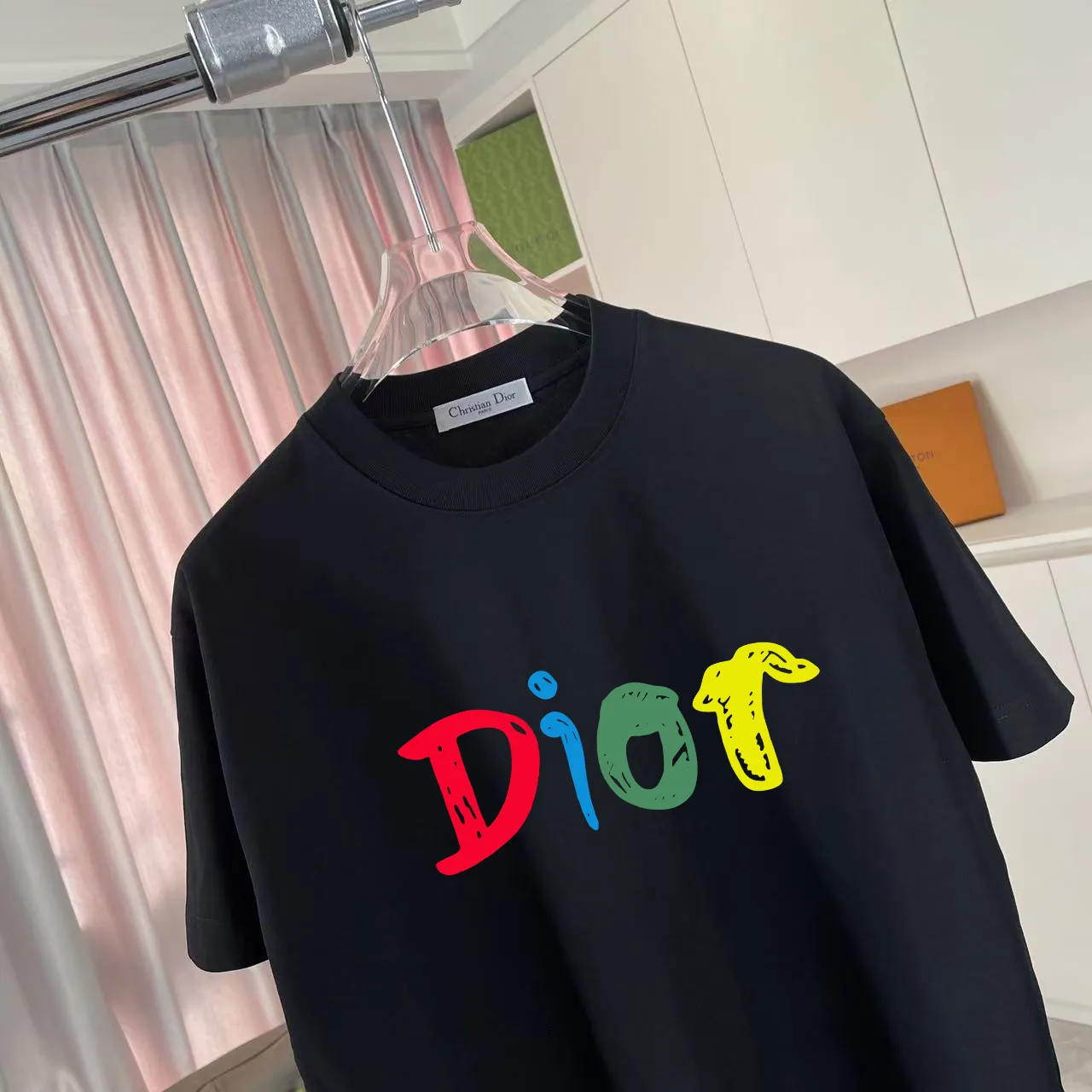 🅿️170 Dio Dior 2025 summer new style personalized letter logo printing short-sleeved T-shirt customized fabric 300g same style for men and women Color: black white pink lake green purple Size: S M L XL XXL five sizes
