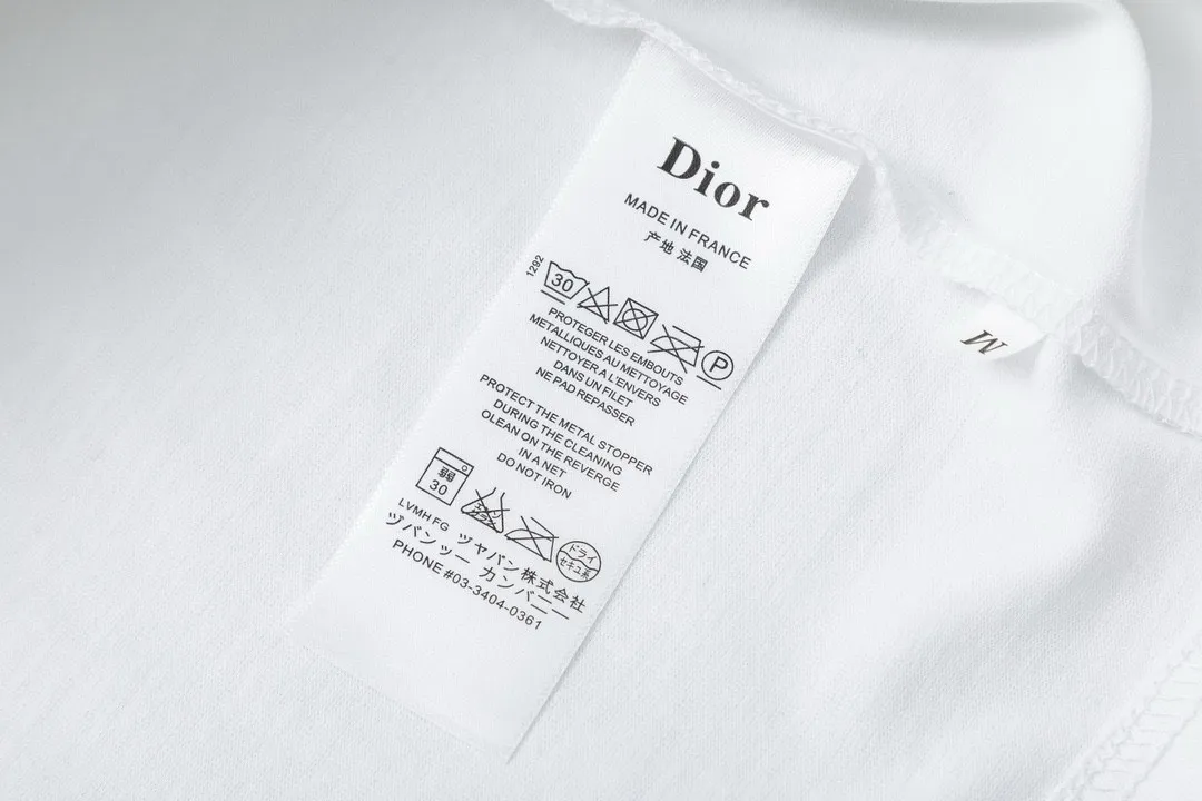 🅿️170 Dior 2025 early spring new style, customized 270g double yarn pure cotton fabric, embroidered fake pockets, hollow letter logo, same style for men and women, short-sleeved T-shirt, color: white, size: XS-L