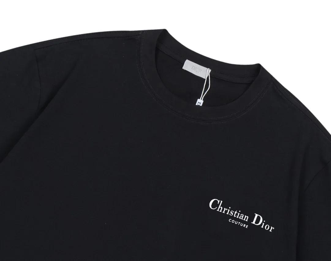🅿️170 Dior Dior official website synchronization Huang Zitao Xu Yiyang upper body customized 270g double yarn pure cotton fabric CD letter logo on the front and back Couple style short-sleeved T-shirt Color: Black Size: XS-L