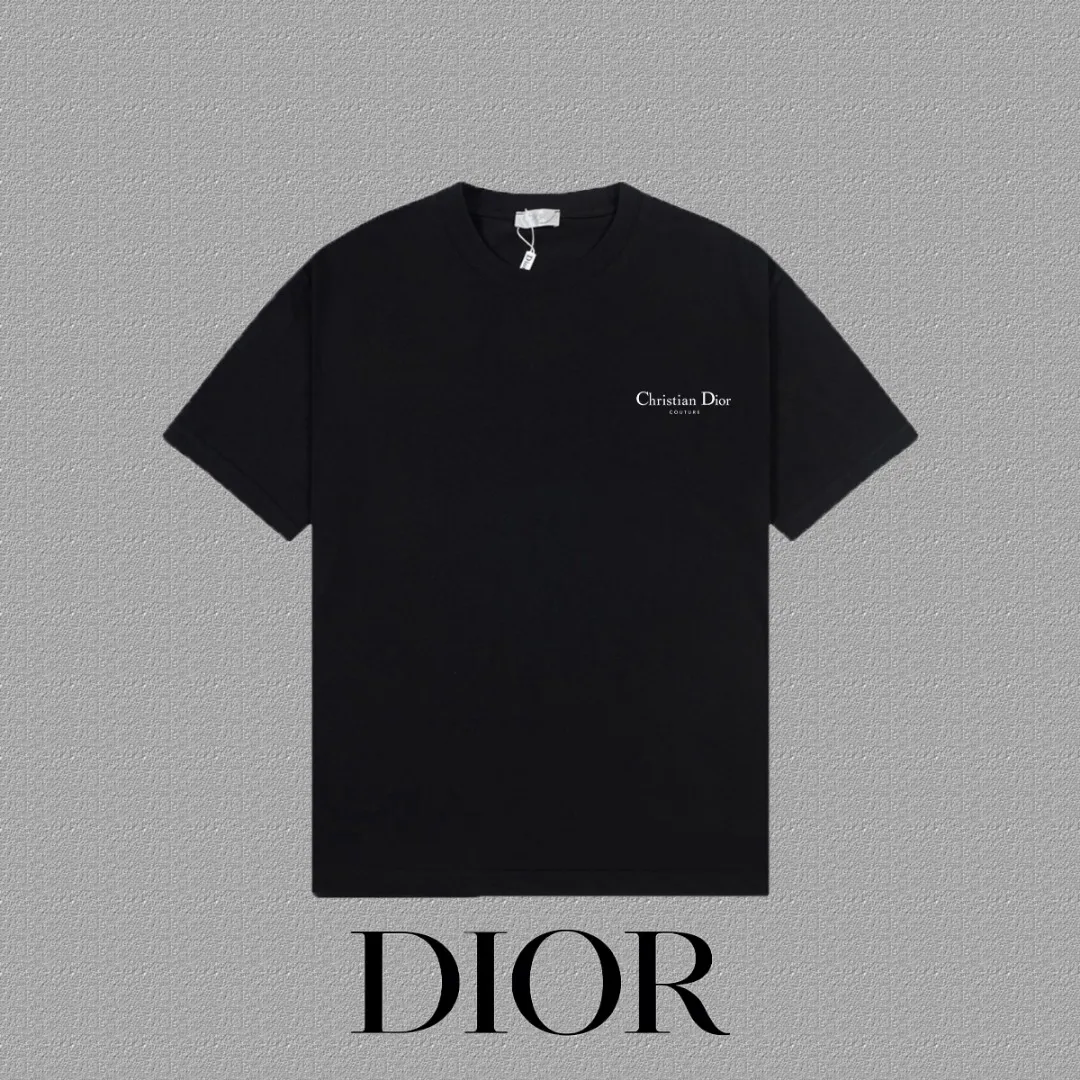 🅿️170 [DIOR Dior] 2025FW short-sleeved T-shirt LOGO printing High-end 26s double yarn 300g fabric Heavy fabric Customized frame ribbing in the same cylinder and dyeing Complete three standards Same style for men and women Color: Black White Size: S M L XL 2XL