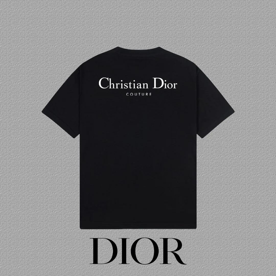 🅿️170 [DIOR Dior] 2025FW short-sleeved T-shirt LOGO printing High-end 26s double yarn 300g fabric Heavy fabric Customized frame ribbing in the same cylinder and dyeing Complete three standards Same style for men and women Color: Black White Size: S M L XL 2XL