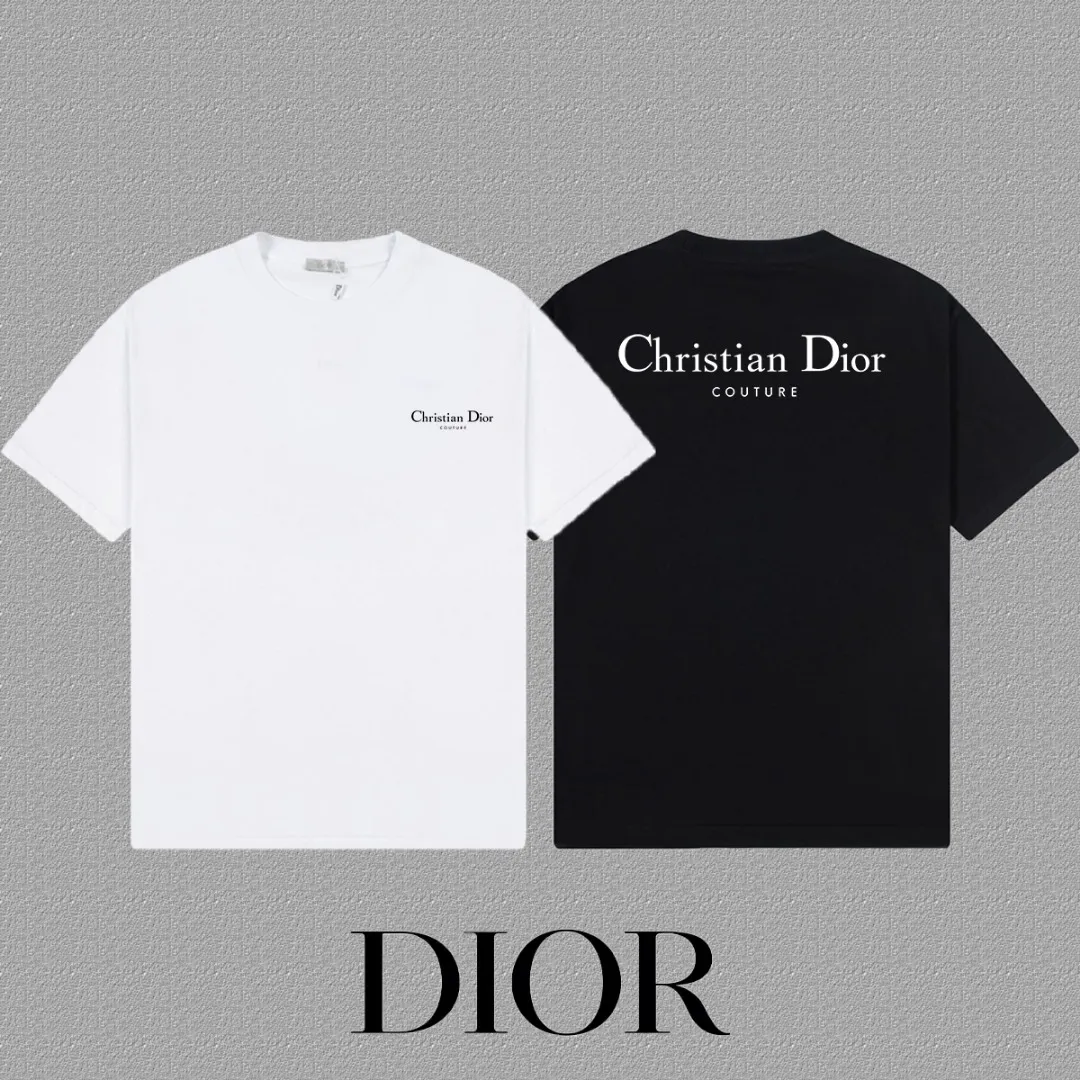 🅿️170 [DIOR Dior] 2025FW short-sleeved T-shirt LOGO printing High-end 26s double yarn 300g fabric Heavy fabric Customized frame ribbing in the same cylinder and dyeing Complete three standards Same style for men and women Color: Black White Size: S M L XL 2XL