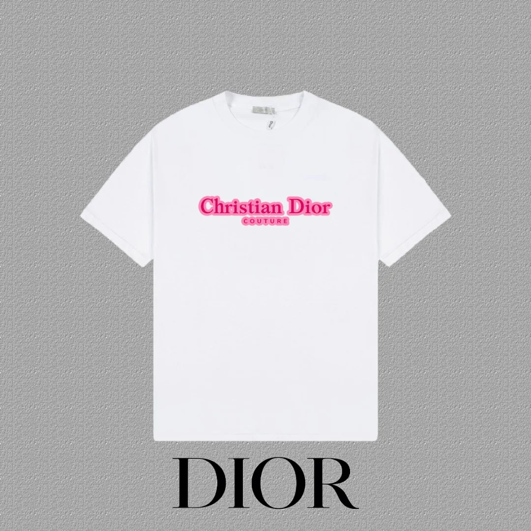 🅿️170 [DIOR Dior] 2025FW short-sleeved T-shirt LOGO printing High-end 26s double yarn 300g fabric Heavy fabric Customized frame ribbing in the same cylinder and dyeing Complete three standards Same style for men and women Color: Black White Size: S M L XL 2XL