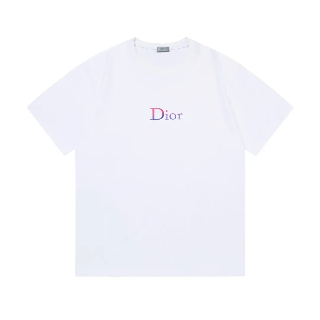 🅿️170 Dior 2025 new high-density embroidery hot-printed letter logo couple style short-sleeved T-shirt ·Customized 260g 100% double yarn pure cotton fabric ·Imported Tajima machine embroidery technology ·Defined dyeing 32 double-strand threads ·Collar label and hangtag main mark and three labels complete Color: White Size: XS S M L