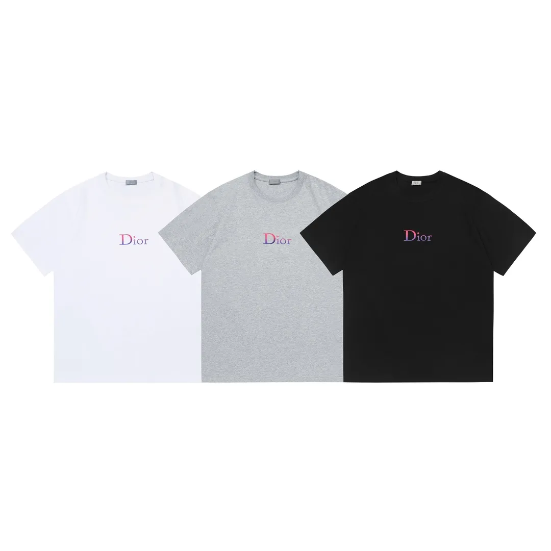 🅿️170 Dior 2025 new high-density embroidery hot-printed letter logo couple style short-sleeved T-shirt ·Customized 260g 100% double yarn pure cotton fabric ·Imported Tajima machine embroidery technology ·Defined dyeing 32 double-strand threads ·Collar label and hangtag main mark and three labels complete Color: White Size: XS S M L