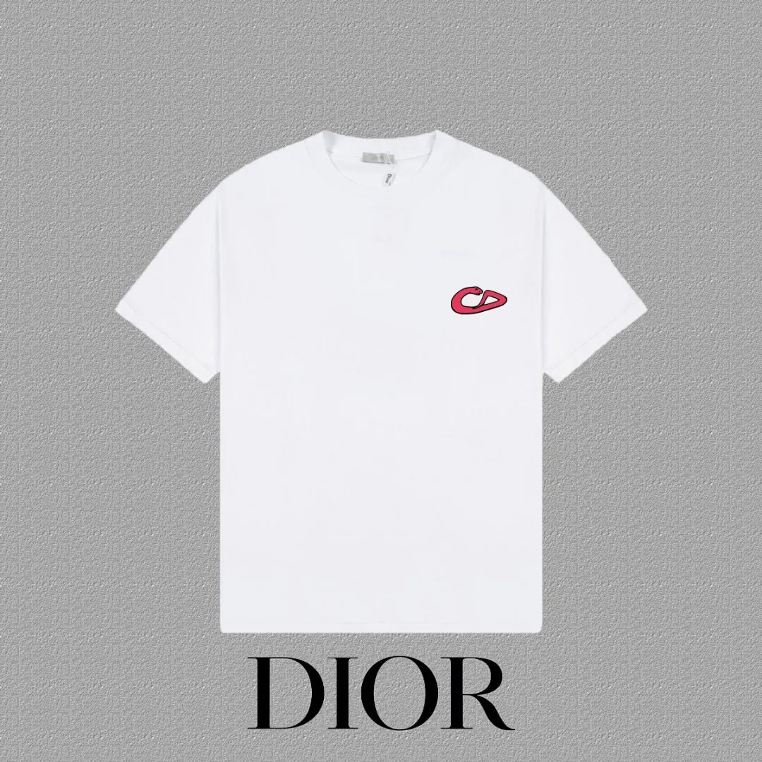 🅿️170 [DIOR Dior] 2025FW short-sleeved T-shirt LOGO printing High-end 26s double yarn 300g fabric Heavy fabric Customized frame ribbing in the same cylinder and dyeing Complete three standards Same style for men and women Color: Black White Size: S M L XL 2XL