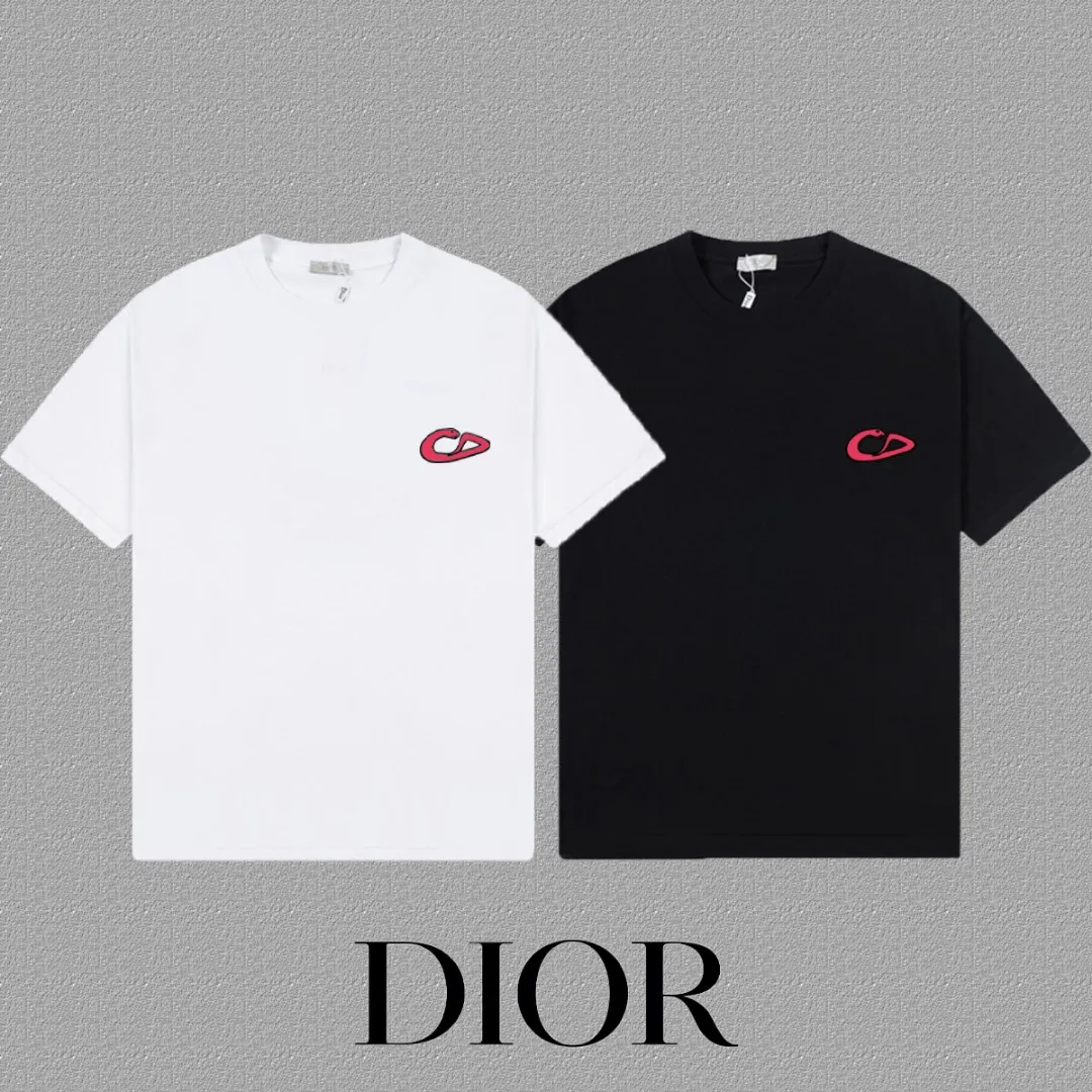 🅿️170 [DIOR Dior] 2025FW short-sleeved T-shirt LOGO printing High-end 26s double yarn 300g fabric Heavy fabric Customized frame ribbing in the same cylinder and dyeing Complete three standards Same style for men and women Color: Black White Size: S M L XL 2XL