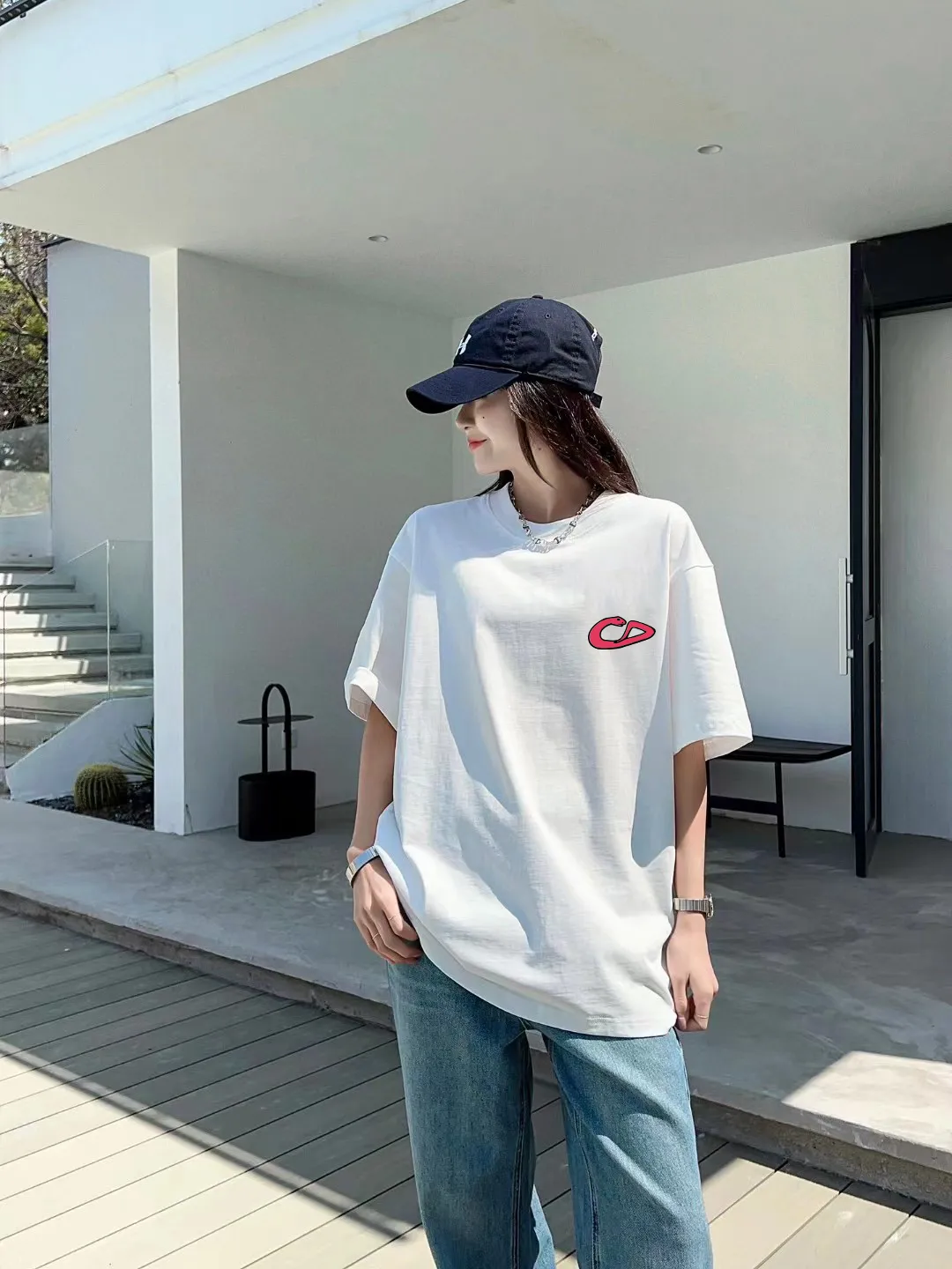 🅿️170 [DIOR Dior] 2025FW short-sleeved T-shirt LOGO printing High-end 26s double yarn 300g fabric Heavy fabric Customized frame ribbing in the same cylinder and dyeing Complete three standards Same style for men and women Color: Black White Size: S M L XL 2XL