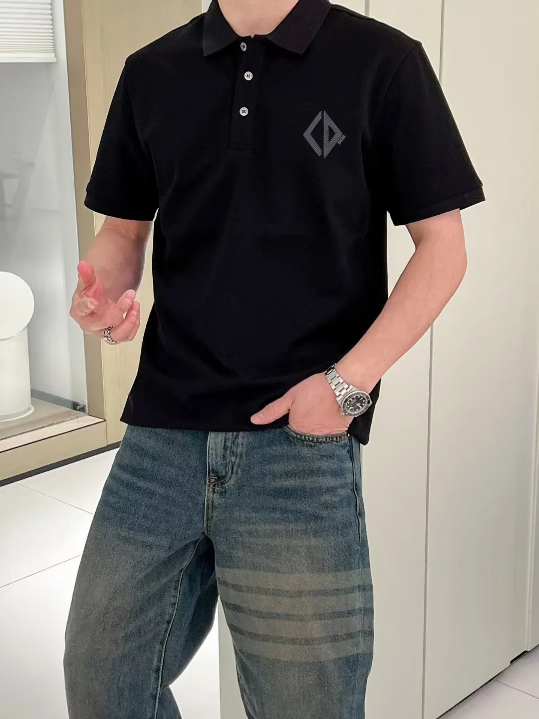🅿️220 [Dior] 2025FW short-sleeved lapel polo shirt Color: Black White Size: S-XXL