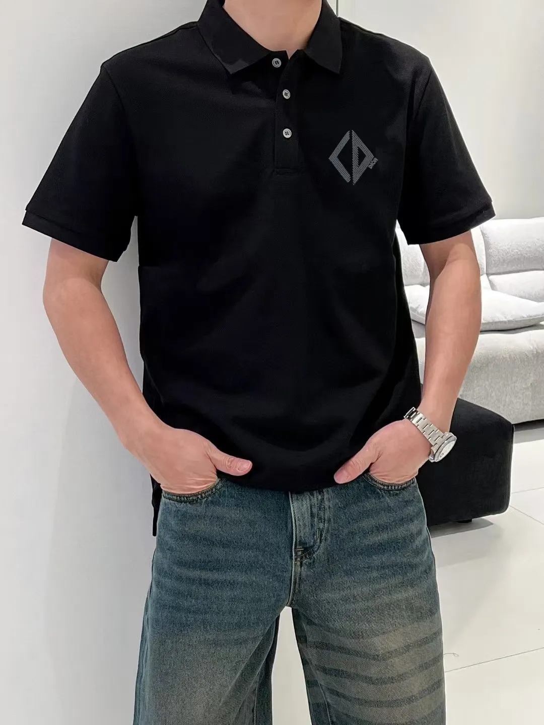 🅿️220 [Dior] 2025FW short-sleeved lapel polo shirt Color: Black White Size: S-XXL