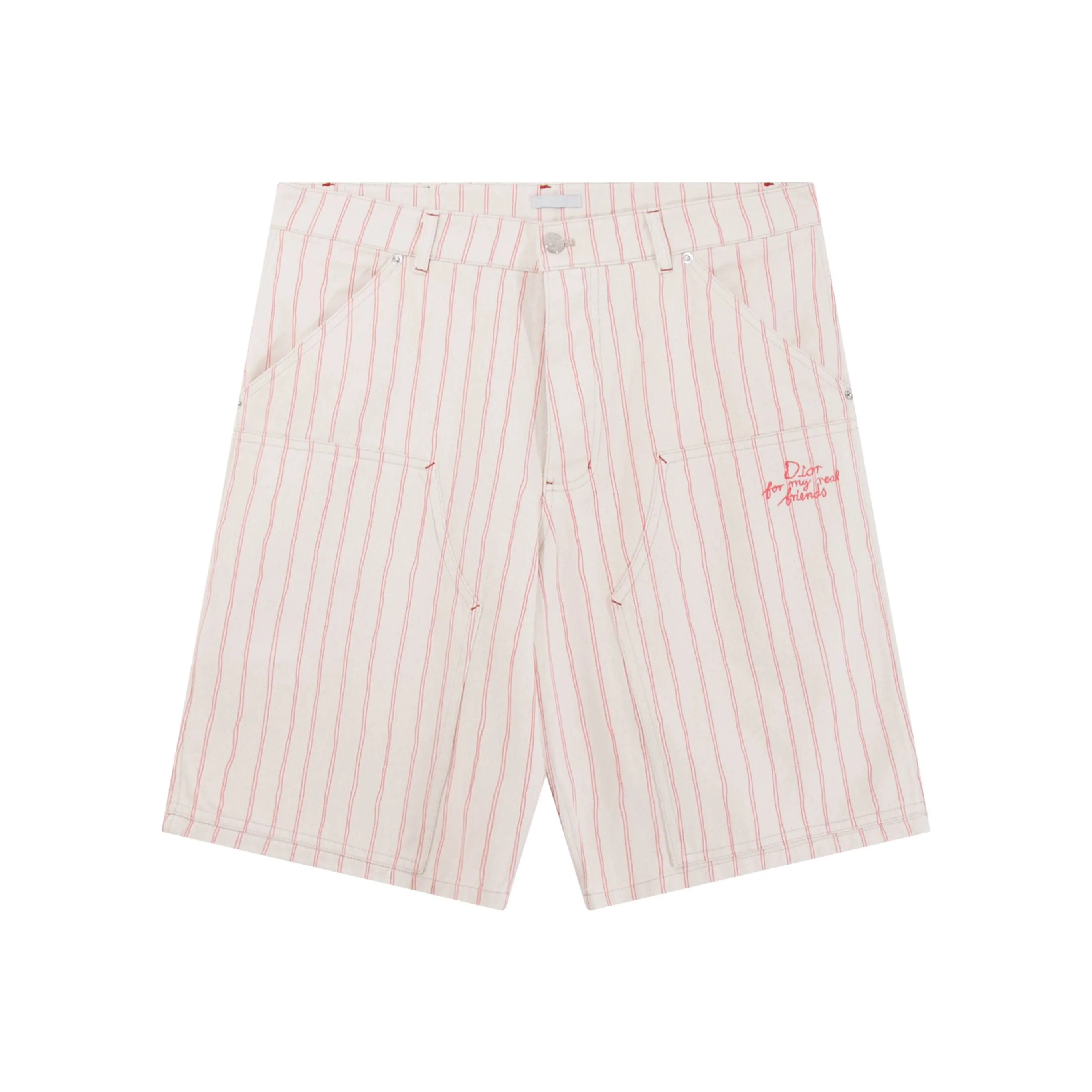 🅿️250 High-quality new CD stripe embroidered apricot shorts. Originally purchased for 14,600. The fabric is made of high-density equipment imported from Italy. It is made of custom-woven and dyed striped recycled cotton twill denim. The original cloth is washed and desized to restore the softness of the fabric and the velvety feel of the cloth. The cotton thread embroidered logo is embroidered with Tajima embroidery, the aluminum buttons are exclusively molded and customized, the dyed yarn 100% restores the color of the original plate, the back waist leather tag is customized with the same color, and the three-label accessories follow the original plate. Size xs-l