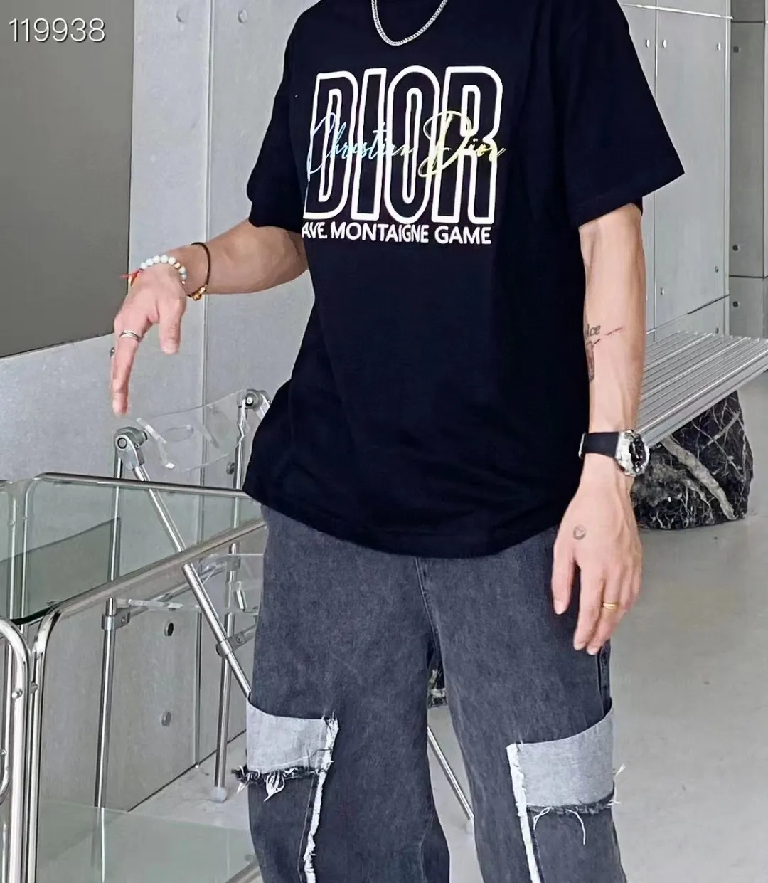 🅿️170 [DIOR Dior] 2025FW short-sleeved T-shirt LOGO printing High-end 26s double yarn 300g fabric Heavy fabric Customized frame ribbing in the same cylinder and dyeing Complete three standards Same style for men and women Color: Black White Size: S M L XL 2XL