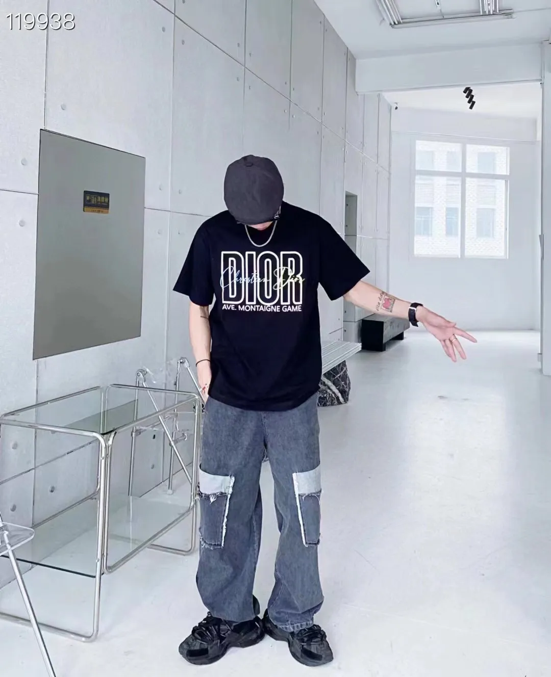 🅿️170 [DIOR Dior] 2025FW short-sleeved T-shirt LOGO printing High-end 26s double yarn 300g fabric Heavy fabric Customized frame ribbing in the same cylinder and dyeing Complete three standards Same style for men and women Color: Black White Size: S M L XL 2XL