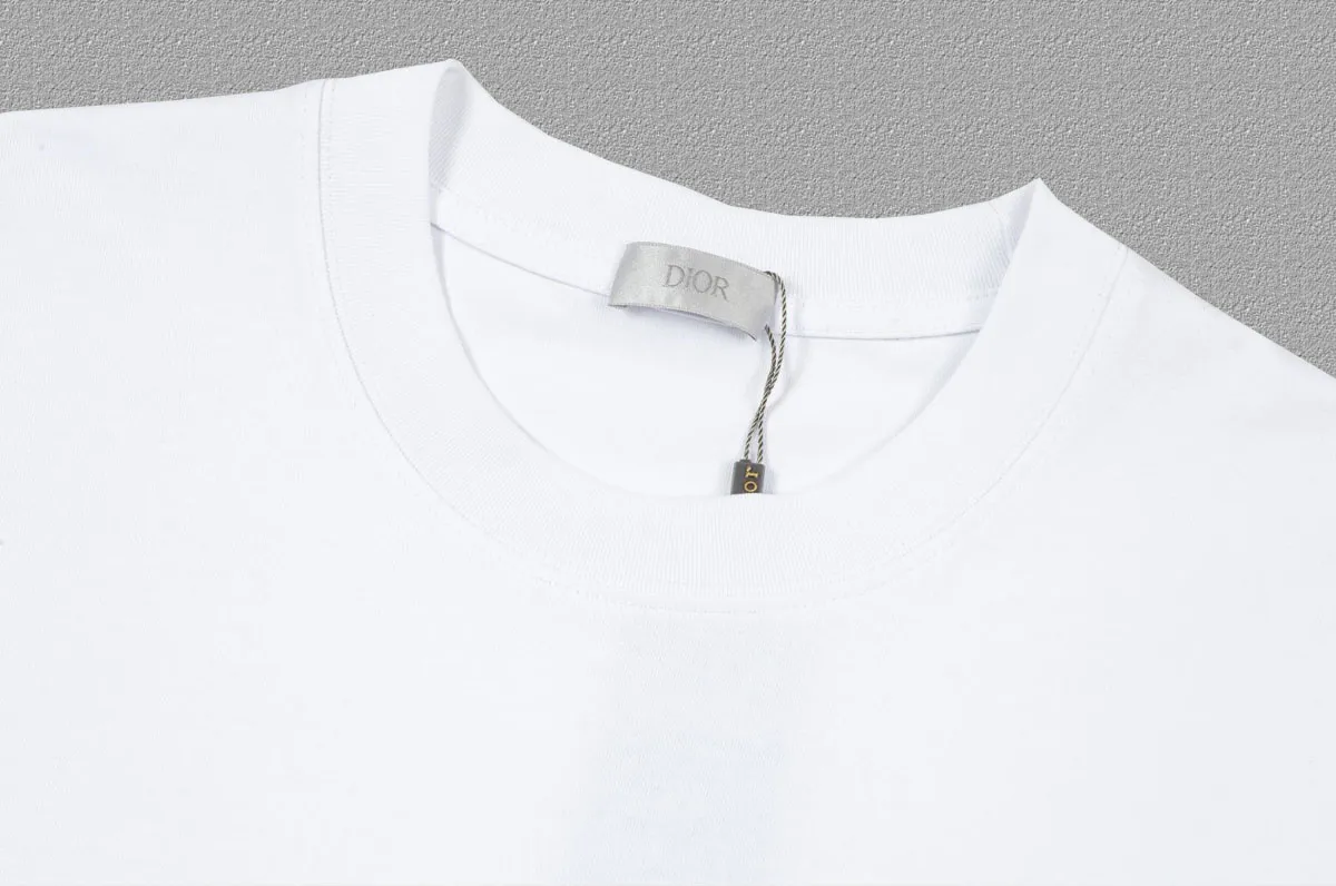 🅿️170 [DIOR Dior] 2025FW short-sleeved T-shirt LOGO printing High-end 26s double yarn 300g fabric Heavy fabric Customized frame ribbing in the same cylinder and dyeing Complete three standards Same style for men and women Color: Black White Size: S M L XL 2XL