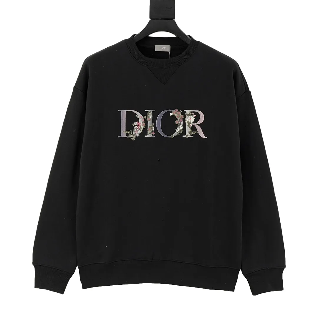🅿️500 DIOR/Dior Gradient floral letter embroidery round neck sweatshirt, custom-woven and dyed fabric, customized triangle thread on the neck + thread on both sides, imported Tajima embroidery on the chest, letter pattern base + partial floral embroidery after gradient dyeing process, three-label accessories and hardware are all molded and customized Size: XS-L