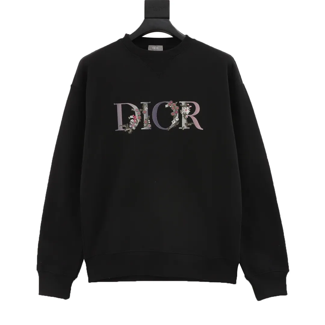 🅿️500 Dior/Dior 23Fw gradient floral letter embroidery round neck sweatshirt, custom-woven and dyed fabrics, customized triangle threads on the neckline + threads on both sides, imported Tajima embroidery on the chest, letter pattern base + partial floral embroidery after gradient dyeing process, three-label accessories and hardware are all custom molded Size: S-XL