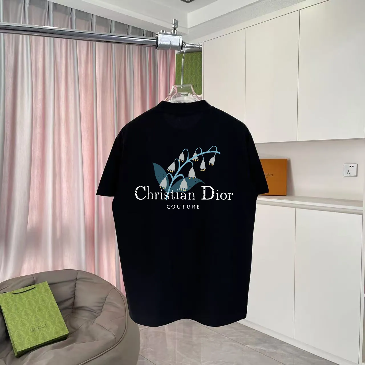 🅿️170 Dio Dior 2025 summer new style Personalized letter logo printing Short-sleeved T-shirt Customized fabric 300g Same style for men and women Color: Black White Sky Blue Iron Gray Size: S M L XL XXL Five codes​