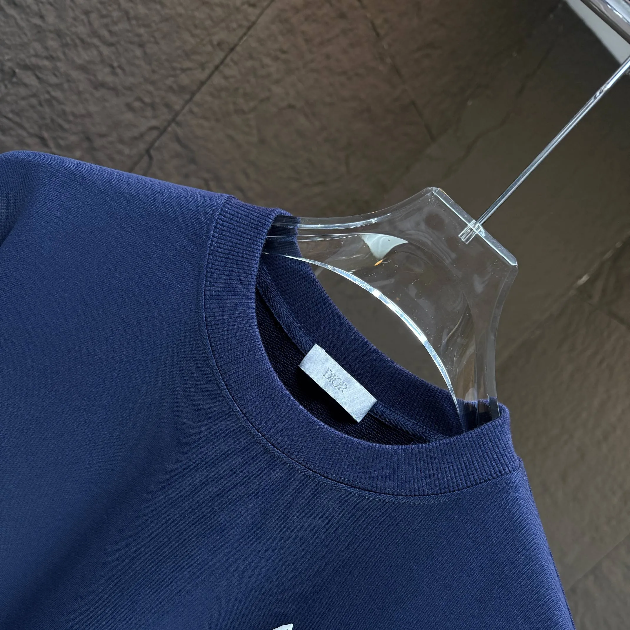 🅿️240 Dio* Dior* 2025 autumn and winter new round neck sweatshirt 400g terry cotton letter logo three-dimensional foam Color: Black White Blue Gray Size: S M L XL XXL