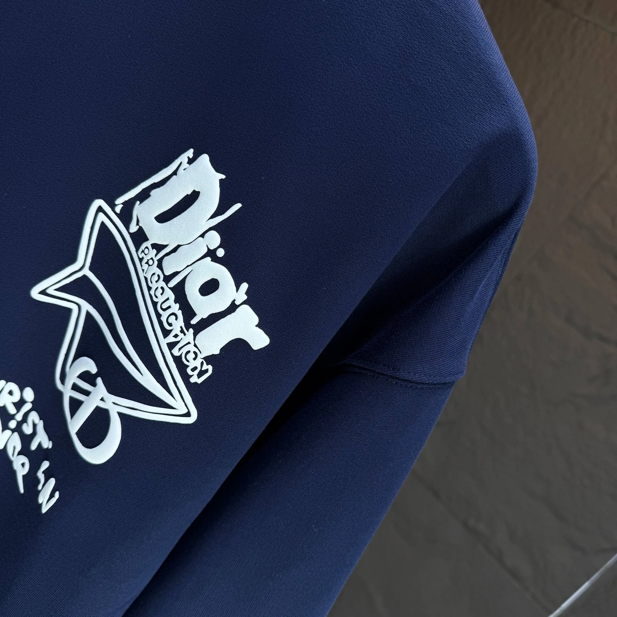 🅿️240 Dio* Dior* 2025 autumn and winter new round neck sweatshirt 400g terry cotton letter logo three-dimensional foam Color: Black White Blue Gray Size: S M L XL XXL