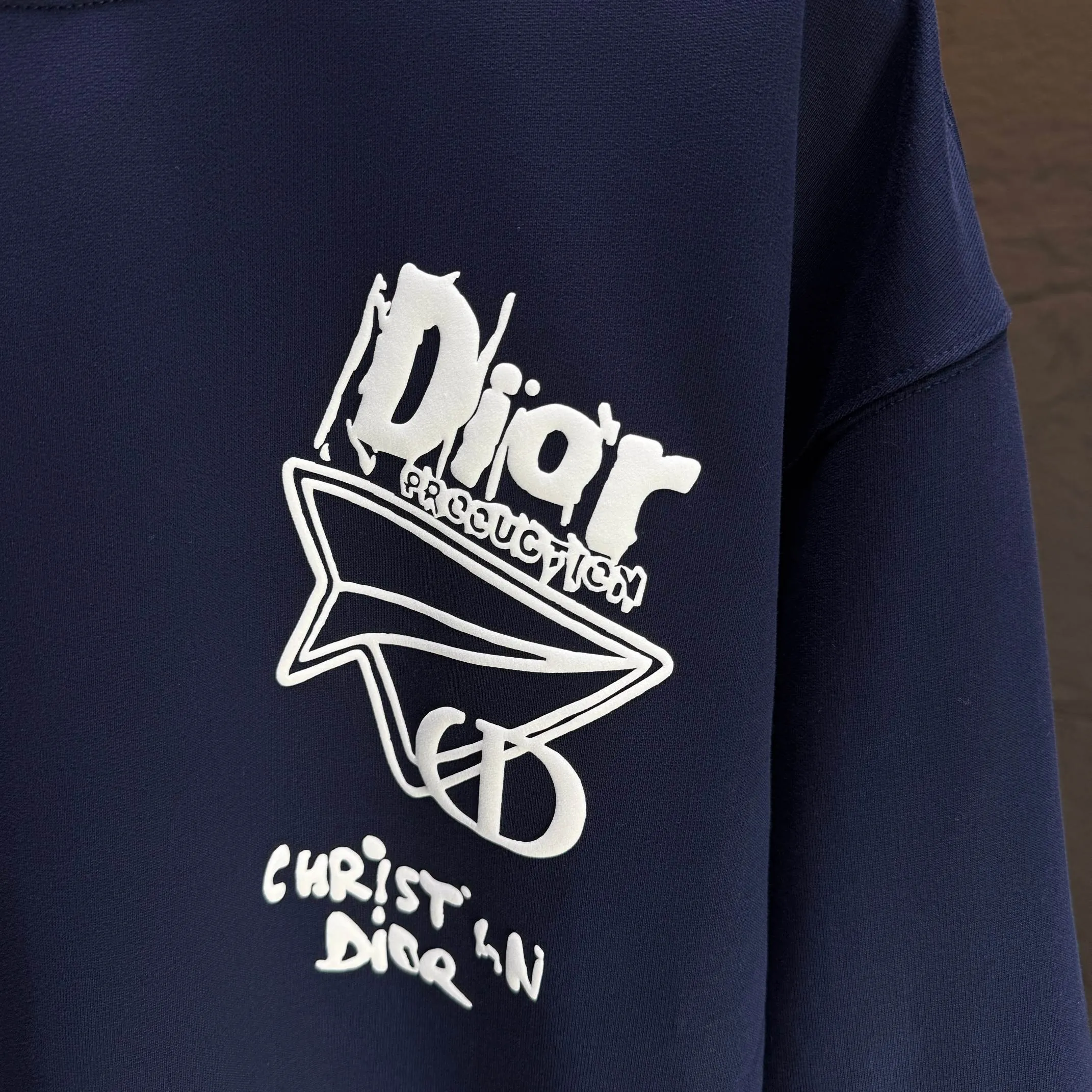 🅿️240 Dio* Dior* 2025 autumn and winter new round neck sweatshirt 400g terry cotton letter logo three-dimensional foam Color: Black White Blue Gray Size: S M L XL XXL