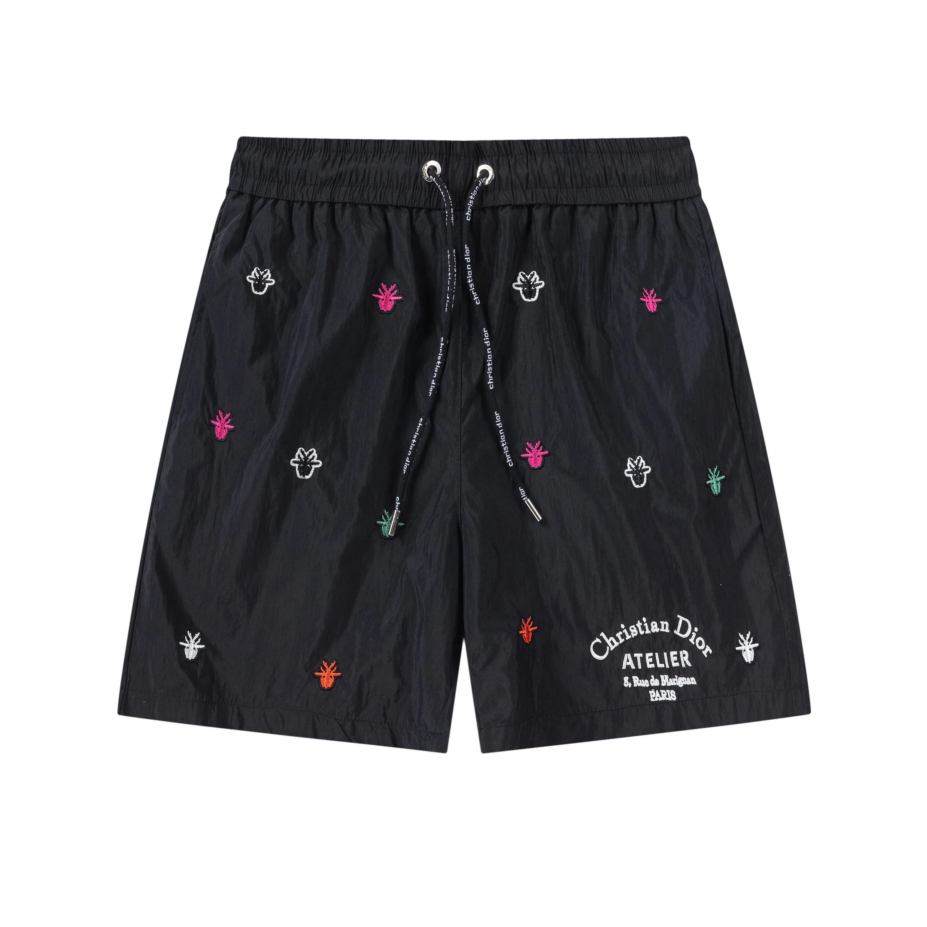 🅿️210 DiRO Dior 2025 spring and summer logo embroidery. New fashionable beach shorts, with lining and mesh shorts! The official website is synchronized with the original 1-1 replica, the original hardware is selected from high-quality polyester fiber fabrics, with a delicate feel, a must-have item for summer, and the upper body effect is super handsome! Color: Black White Size: S M L XL XXL
