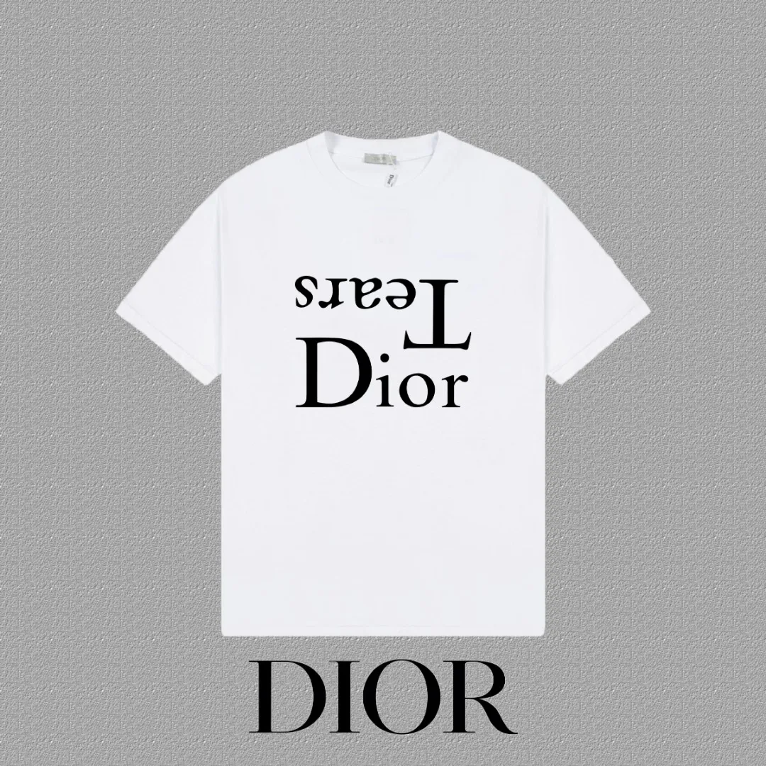 🅿️170 [DIOR Dior] 2025FW short-sleeved T-shirt, silicone LOGO printing, high-end 26s double yarn 300g fabric, heavy fabric, custom stretcher rib, same vat and dye, complete three standards, same style for men and women, color: black, white, size: S M L XL 2XL