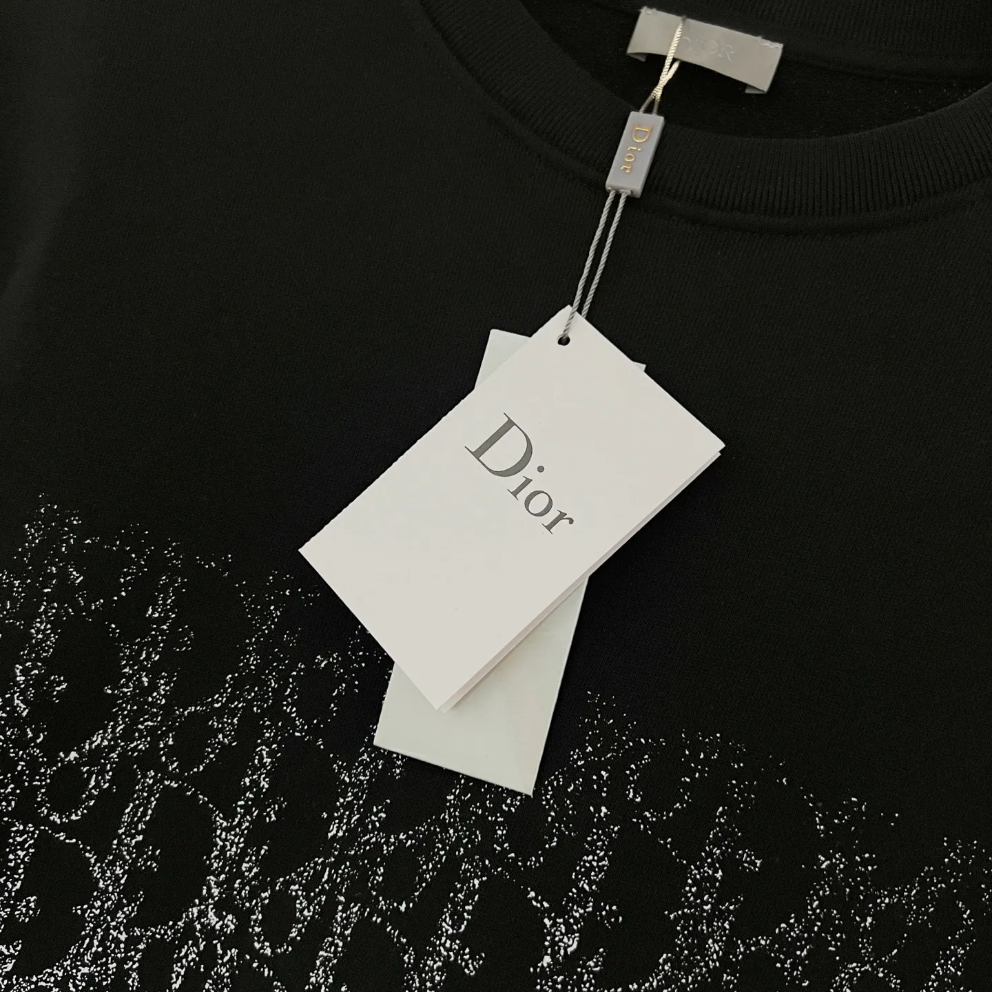 🅿️250 DIOR/Dior 420g pure cotton round neck sweatshirt, presbyopic gradient brand letters half-body printed LOGO, official synchronization, high version, high quality, fashionable personality, versatile trend, pure original quality, original fabric, tag, collar label, washed wheat, complete three standards, color: black, apricot. Size: XS-L