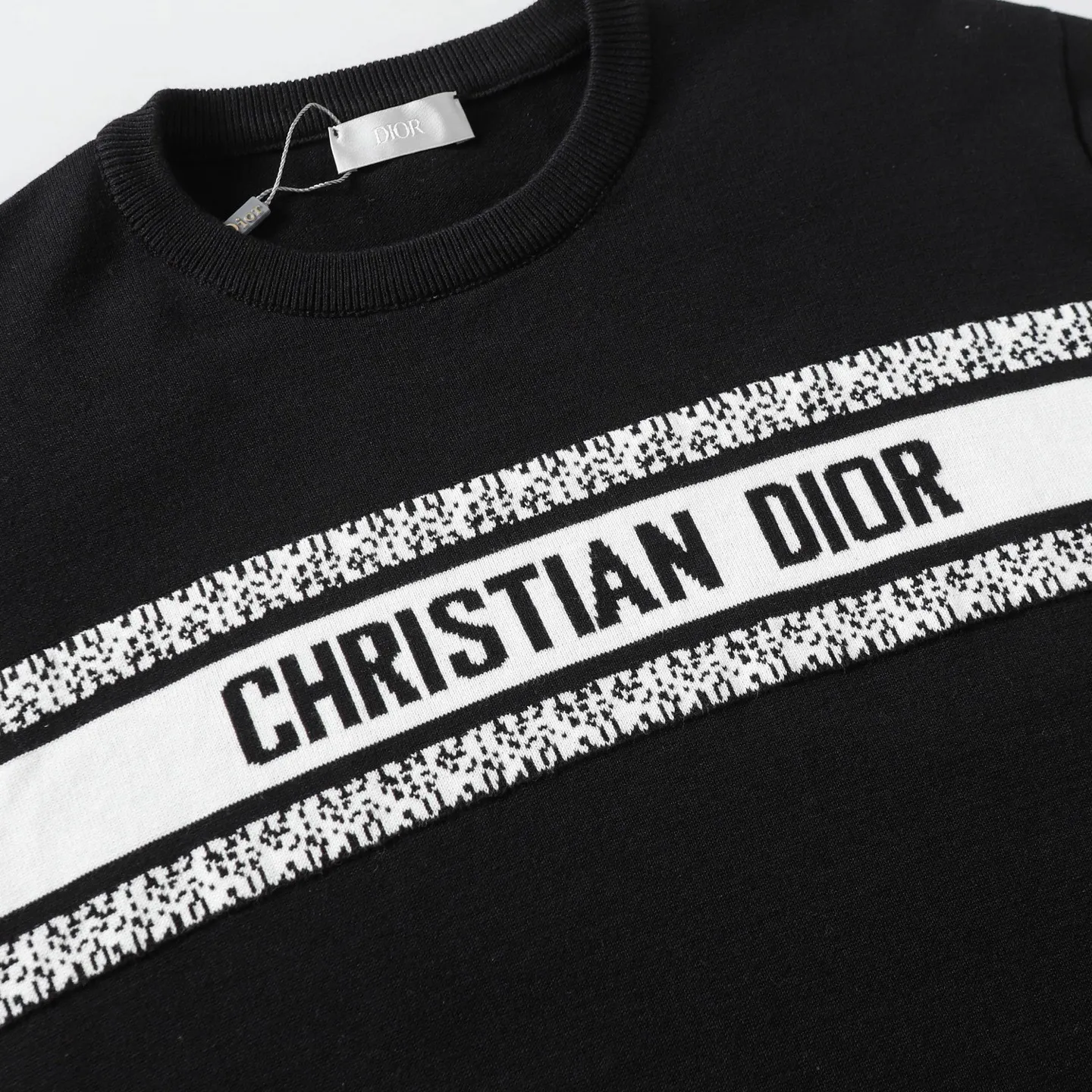 🅿️220 DiOR Dior logo jacquard knitted round neck short-sleeved T-shirt. The quality is absolutely guaranteed. A must-have for fashionable people. All three standards. Same style for men and women. Color: black white. Size: XS S M L