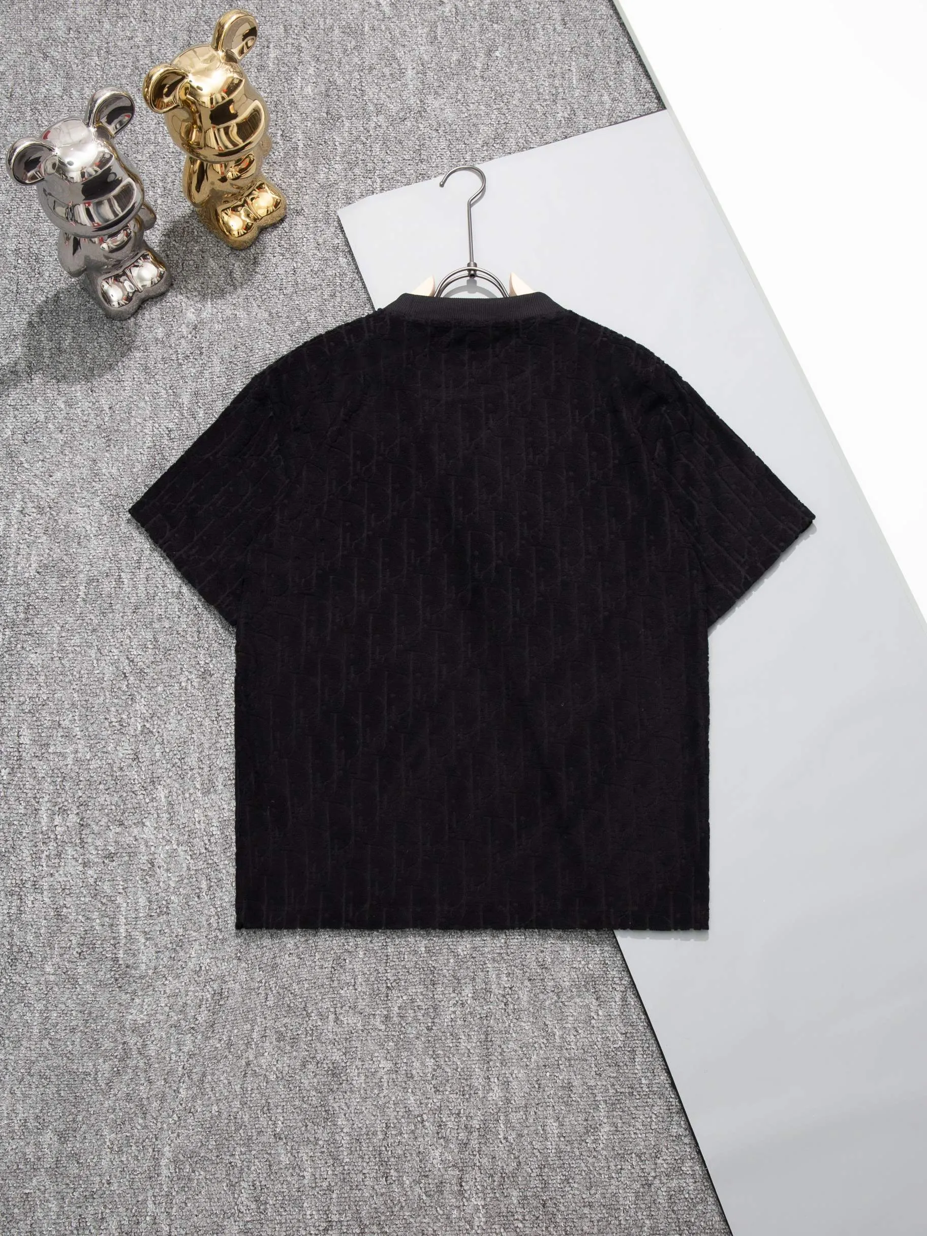 🅿️200 DIOR round neck triangle short-sleeved T-shirt made of cloth LOGO velvet fabric, official synchronization, 1:1 original mold opening, fashionable personality, versatile trend, pure original quality, original washed fabric, tag, collar label, washed wheat, complete three labels, color: black, white, coffee, purple, size: S M L XL