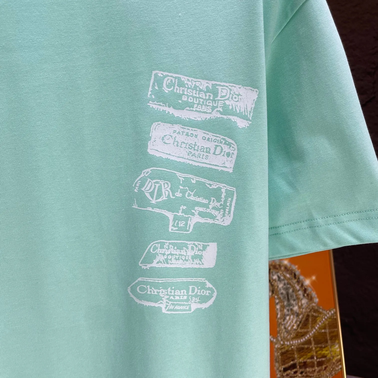 🅿️170 Dio* Dior* 2025 spring and summer new short-sleeved T-shirt Heavy cotton letter pattern printing Color: Black White Mint Green Size: S M L XL XXL